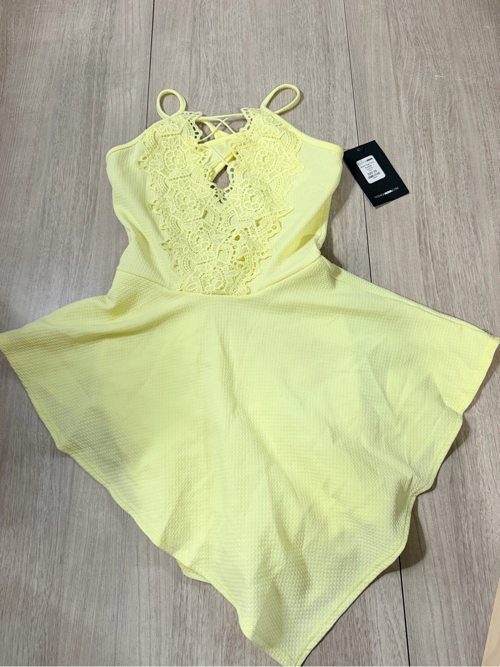 Fashion Nova Yellow Lace-Front Handkerchief Romper